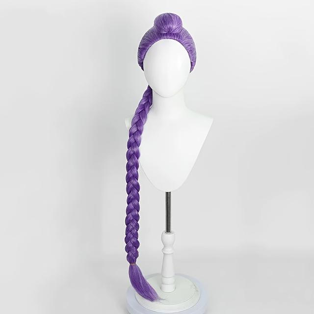 TEMU A Versatile Anime Costume Wig Suitable For Everyone, Featuring A Stylish Deep Purple High Ponytail With Braids, Perfect For Music Parties, Halloween, And Christmas Celebrations