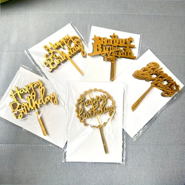 TEMU 50pcs Happy Birthday Acrylic Cake Tops, Different Styles Cake Golden Glitter Toppers Decorations, Party Supplies, Modern Alphabet Shapecreative Baking Supplies, Birthday Party Decoration Gifts