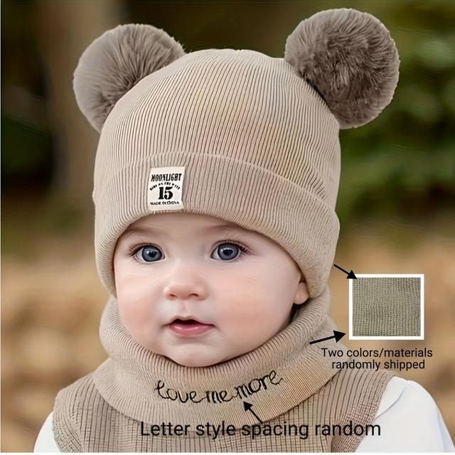 TEMU 2 шт. Набір дитячих в'язаних шапок з написом, розтяжні пральні шапки з вушками, ручне прання, для повсякденного та святкового носіння, осінньо- колекція