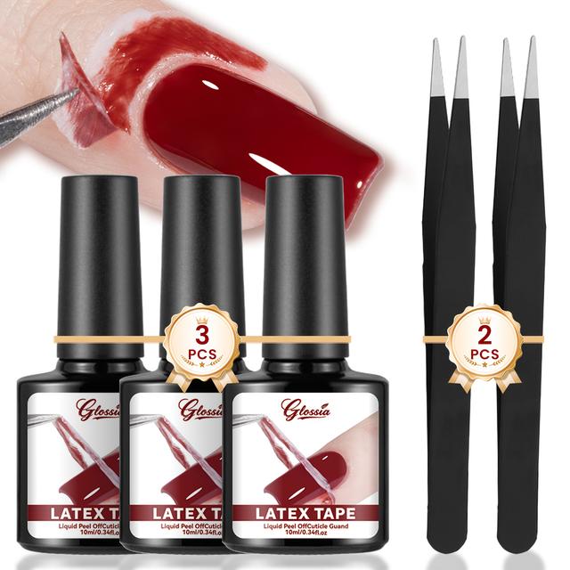TEMU Set Of 3 10ml Liquid Latex Tapes With 2 Tweezers - A Cuticle Shield For Nail Safety, Dries Quickly