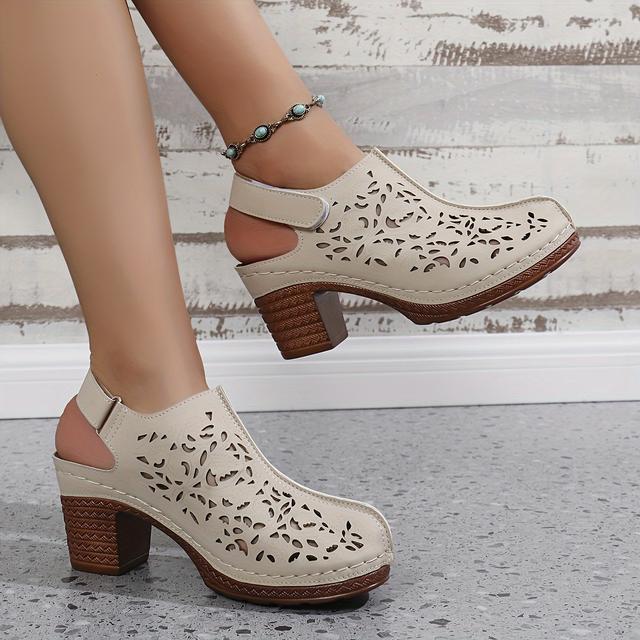 TEMU Tacones Altos Transpirables y Elegantes para Mujer Verano 2024 - Sandalias de Tacón Bloque Francés a con Cierre de Gancho y Bucle, Color Sólido Casual