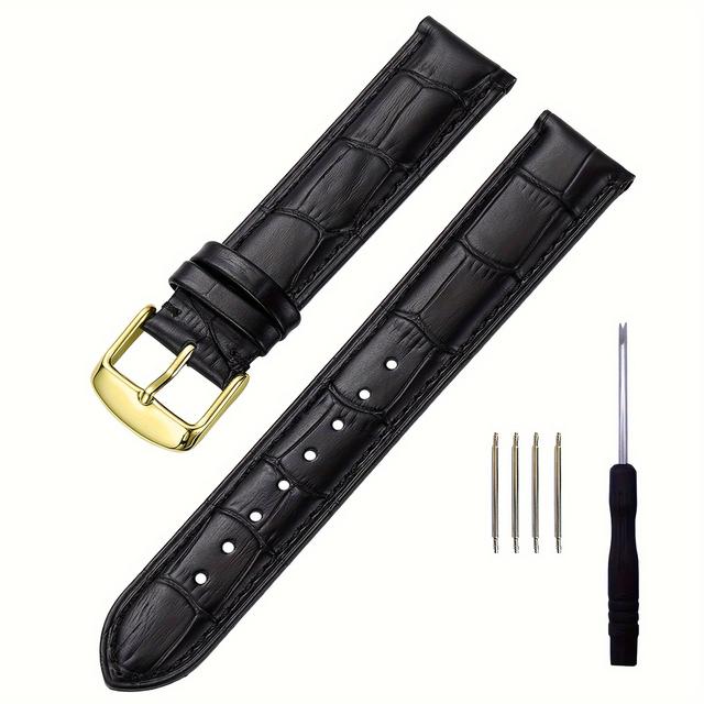 TEMU Original Lederarmband mit Alligator-Prägung, Erstschicht Kalbsleder Uhrenarmband Unisex Schwarz/ Silber/Gold/Roségold Edelstahl Schnalle 12 14 16 20 22mm Langlebig Geschenkwahl FEIZLINDAO