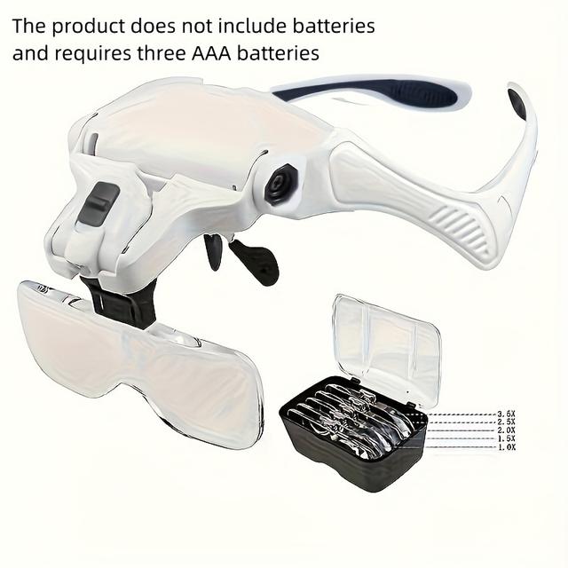 TEMU Weluvfit Head Magnifier With Led Lights, Hands Free Magnifying Glass, High Definition Magnifying Glass With 5 Interchangeable 1.0x, 1.5x, 2.0x, 2.5x, 3.5x For Close Work, Reading, Jewelers Loupe