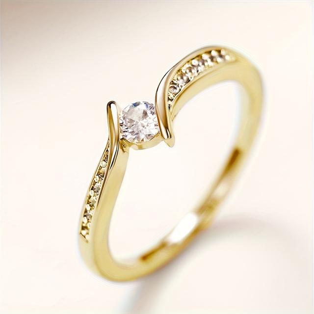 TEMU Elegancki Pierścionek z Wkładką Cyrkonii Wysokiej Jakości dla Kobiet, na Wesela, Bankiety, Codzienne Użytkowanie, Modny i Prosty, Prezent na Walentynki