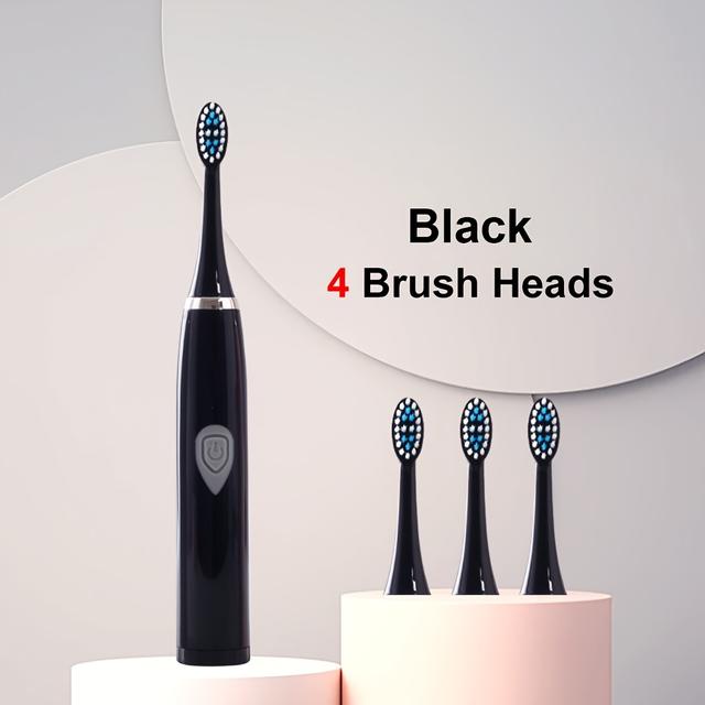 TEMU Battery-powered Electric Toothbrush, 4pcs Brush Heads In Electric Toothbrush Set, Model C01