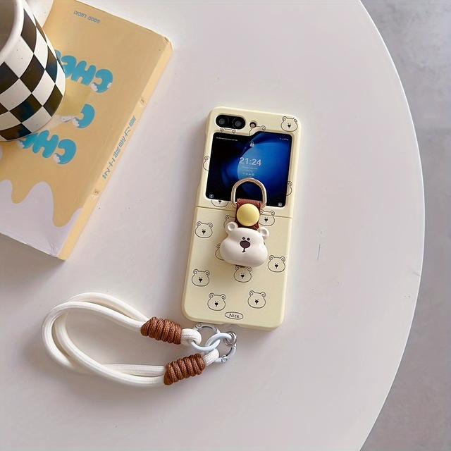 TEMU Phone Case: New 3d Cartoon Bear Foldable Phone Case With Bracelet For Galaxy Z Flip 6/5/4/3