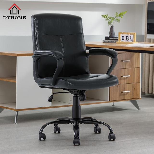 TEMU Dyhome Brown Pu Office Chair With Armrest And 30° Backrest Tilt, Capacity 400lbs Comfortable Ergonomic Computer Chair Home Task Office Chair Modern Mid Back Lumbar Support Armrest.