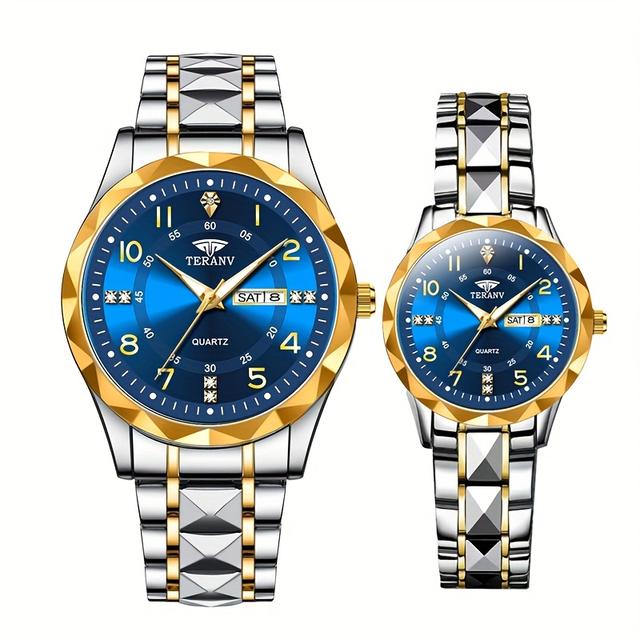 TEMU 2 Round Dial Couple Watches With Full Strap, Ipx7, Calendar Display, Ideal Gift For Dating, Casual Sports Men's Business Wristwatch
