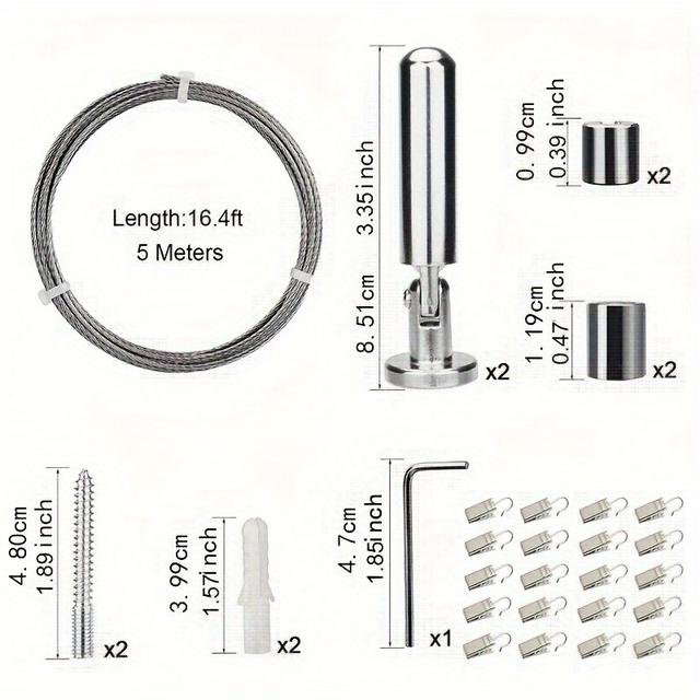 TEMU Clothesline Bath Curtain Rope Curtain Hanging Line With 20 Clips Hanging Painting Steel Wire Curtain Code, Clotheslines