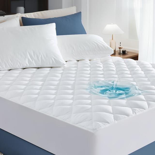 TEMU 220gsm 100% Waterproof Mattress Protector 75% Viscose Made From Bamboo (more Breathable)& 25% Polyester () Mattress Pad Cover Noiseless Washable With Deep Pocket Up To 21" White