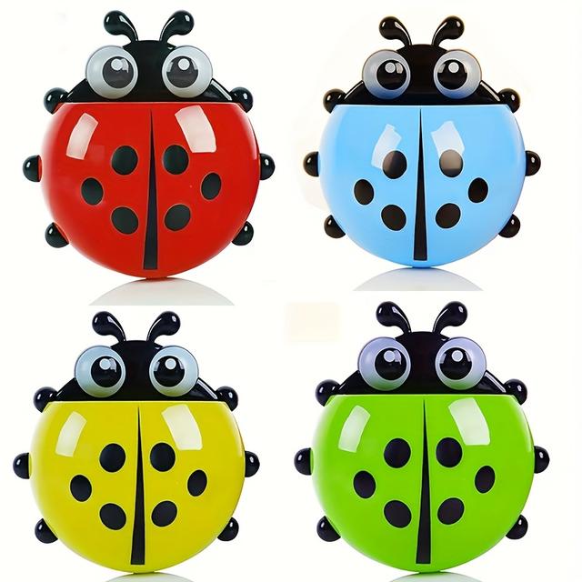 TEMU 4pcs Toothpaste Storage Rack, Plastic Ladybug Wall-mounted Design With Suction Cup, Creative Shelf For Bathroom Walls