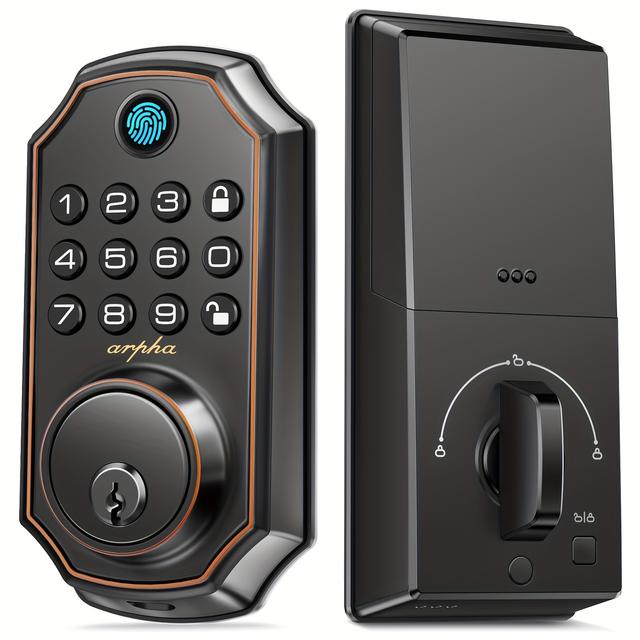 TEMU Keyless Entry Door Lock , Smart Fingerprint Door Lock, With 2 Key Keyboard Door Lock, One-button Lock/unlock, , Password