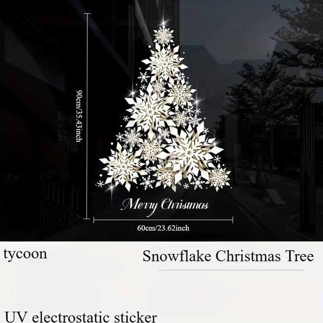 TEMU 1 szt. Elegancka Ozdoba na Okno z Motywem Śnieżynki i Choinki - PVC, Bez Zasilania, Idealna na Święta i Zimową Dekorację