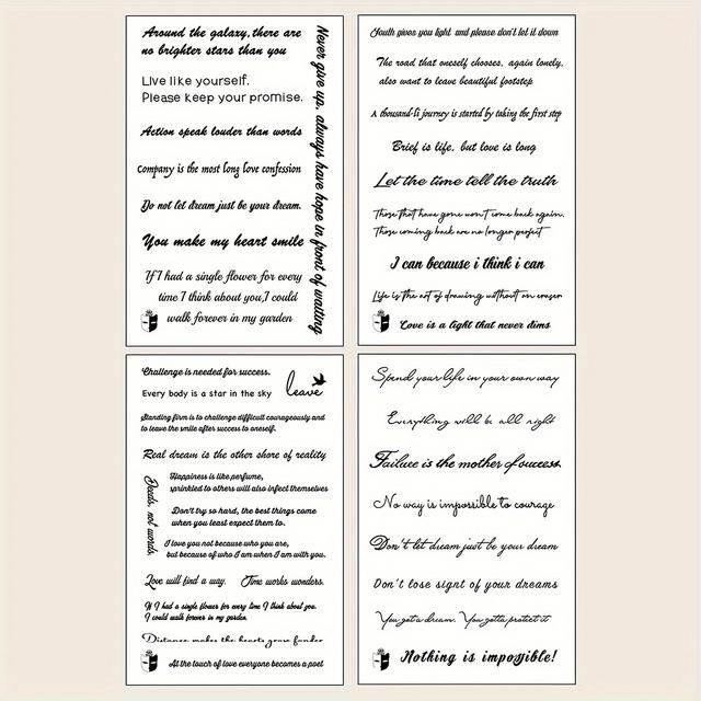 TEMU 4pcs Black Flower Sentence Pattern Tattoo Stickers Wrist Body Chest Abdomen Back Temporary Tattoo Stickers