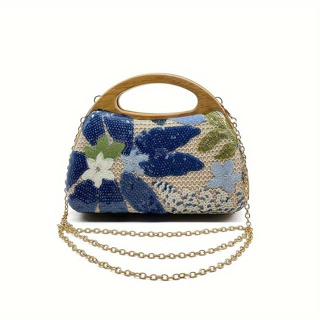 TEMU 1pc Bolso de noche de estilo tribal con lentejuelas, tela lavable a , con correa extraíble, cierre magnético, forro de poliéster, resistente a la decoloración - Azul, , Rosa,