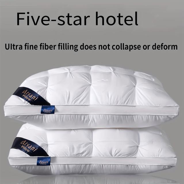 TEMU Luxury Fluffy Hotel Pillow, , Soft And Pressure-resistant, Cervical Pillowcase Washable Hypoallergenic With Zipper, , Elegant Style, Multi-use, All