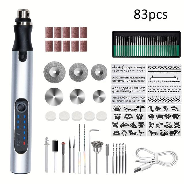 TEMU 58pcs/74pcs/83pcs Electric Drill Portable Handheld Carving Pen, Wireless Rotary Tool, Usb Rechargeable, For Carving, Grinding, And Polishing