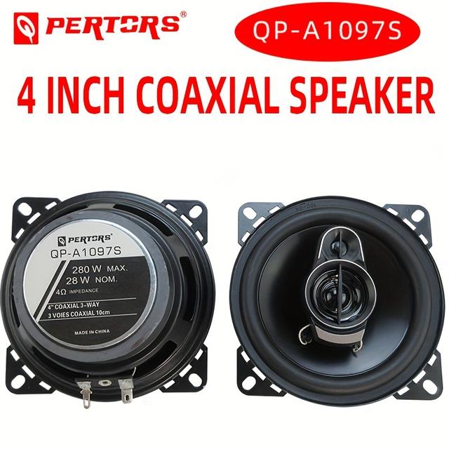 TEMU Ein Paar 4-Zoll 2 x 4-Kanal Auto HIFI Koaxial Lautsprecher, Auto Tür Audio Musik Stereo Diskant Lautsprecher, Mittel- und Tiefbereich Full Range Lautsprecher, Schwarz, für Modifikation verwendbar