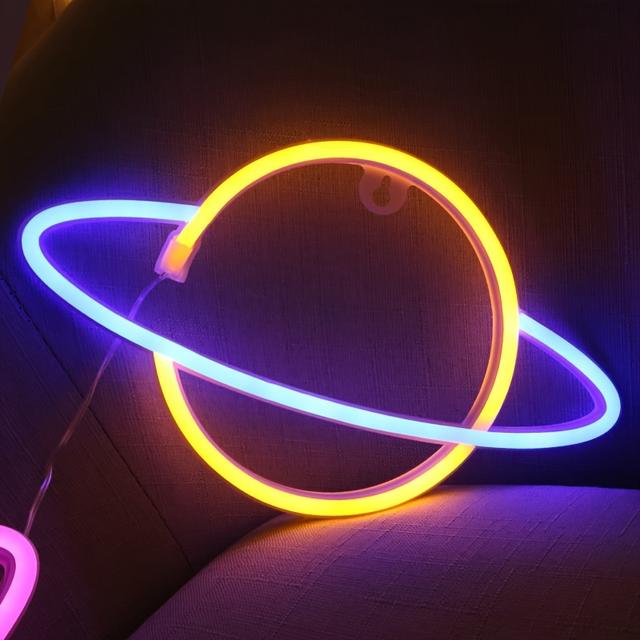 TEMU 1pc, Led Neon Sign, Wall Decoration With Cool For Saturn Shaped Lights, Battery Or Usb Powered - Supply, Perfect Gift For Bedrooms, Parties, Weddings, Gaming Rooms, Girls, Boys, Rooms