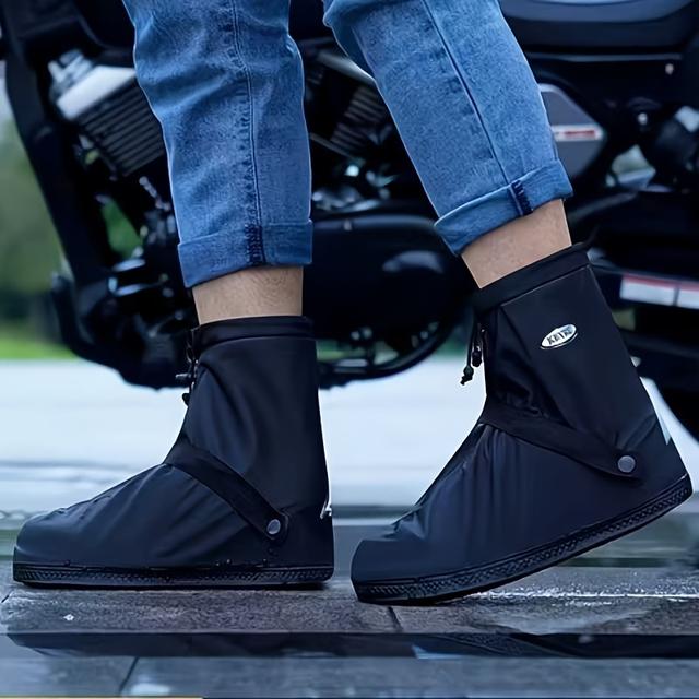 TEMU Waterproof Thickened Non-slip Rain Shoe Covers For - Durable Non- Fabric High-top & Mid-cut Boot Protectors With Elastic Cuffs, Hand Wash/, Black