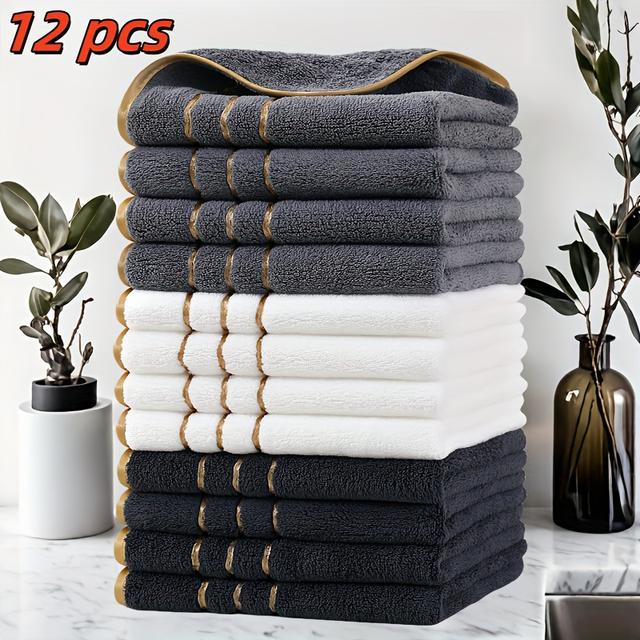 TEMU 12pcs Golden Washcloth Set 35 Cm * 35 Cm Wide Striped Large Washcloth Set Offers Ultra-high Cost Performance, Super Water Absorption, Stain Removal And Drying Functions