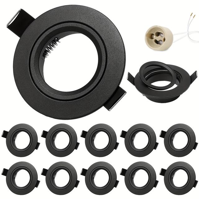 TEMU Geyoulux Set Of 10 Led Recessed Spotlights 230v Frame With Gu10 Socket For Gu10/mr16, Led Spots Matt Black Round Flat Ceiling Spots Aluminum Recessed Spots Spot Recessed Frame 68mm Hole Size