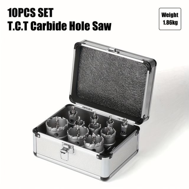 TEMU 10pcs 5a Carbide Tip Tct Drill Bit 16, 18, 20, 22, 25, 30, 35, 40, 50, 53mm Drill Bit Set Cutter For
