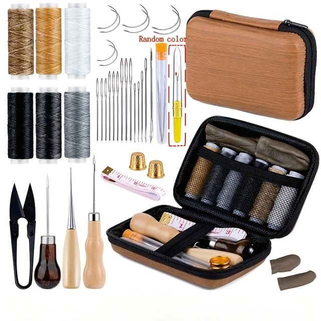 TEMU Leather Crafts Leather Tools Hand Sewing Set Collection Diy Sewing Needle Wax Thread Combination Set