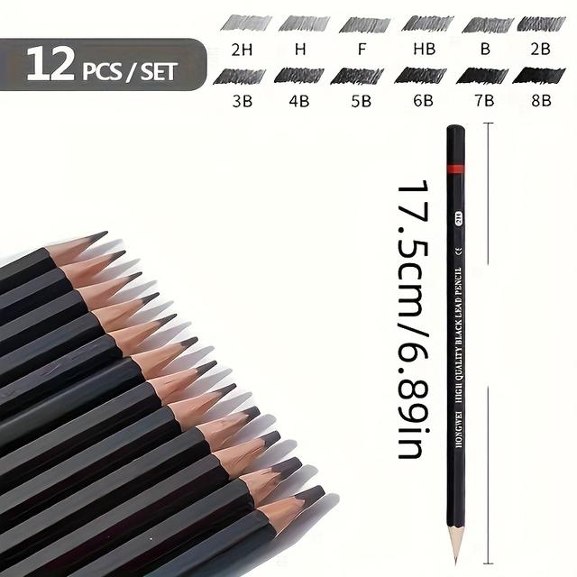 TEMU 12 Precision Drawing Pencil Set - Professional Sketching And Drawing Pencil, With A Hardness Range Of 2h-8b, Suitable For Artists, Students, And Enthusiasts