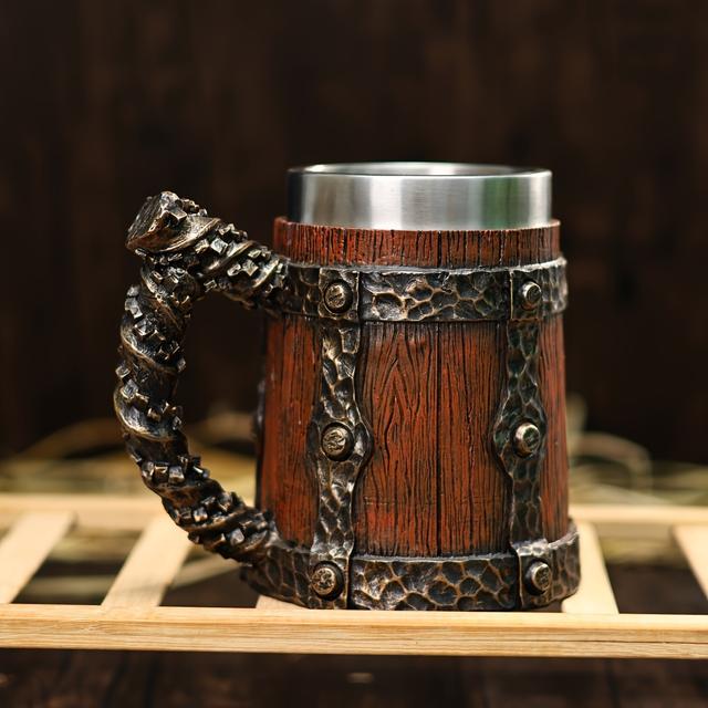 TEMU Taza de cerveza de barril de madera de gran capacidad, taza de café Mark creativamente a en , taza de cerveza de metal vintage personalizada, gran capacidad de 600 ml, taza estilo taberna, regalo