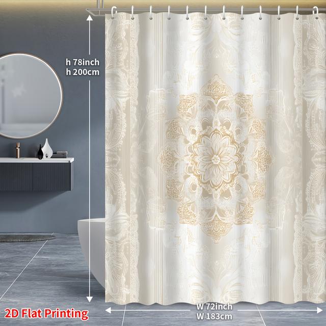 TEMU 2d Flat, 1pc 2d Flat Printing Bohemian Style Mandala Pattern Printed Shower Curtain Partition,, With 12 Hooks, Bath Curtain Shower Curtain, Bathroom Accessories, 2d Flat