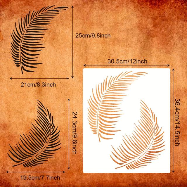 TEMU Large Plastic Wall Painting Templates For Furniture Canvas And Home Decor Crafts - Large Botanical Leaf Splicing Style Stencil Set