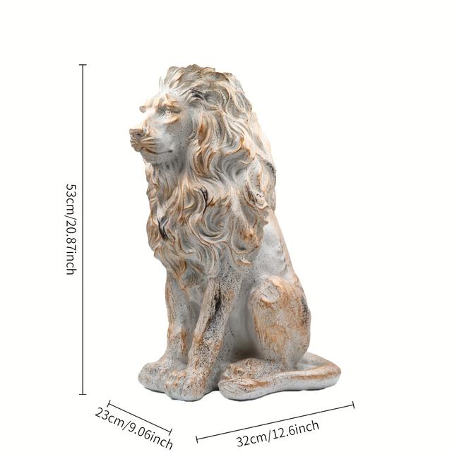 TEMU تمثال أسد كلاسيكي متقادم للحدائق - تمثال أسد من الراتينج بمظهر الحجر، مناسب للاستخدام الخارجي، ديكور حيواني كلاسيكي أوروبي - لتنسيق الحدائق والفيلات - تماثيل الأسود