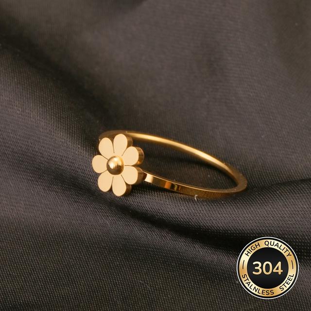 TEMU 1pc Stainless Steel 18k Gold Plated 7-petal Daisy Ring, Sunflower Finger Ring, , Cute, Creative, Elegant, Suitable For Women' Commuting Wear, Holiday Gift For Girlfriend, Gift For