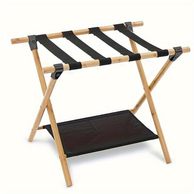 TEMU Folding Luggage Rack With Storage Shelf For , Bedroom, Hotel Heavy Duty Suitcase Holder, Can Hold 110 , Luggage Racks