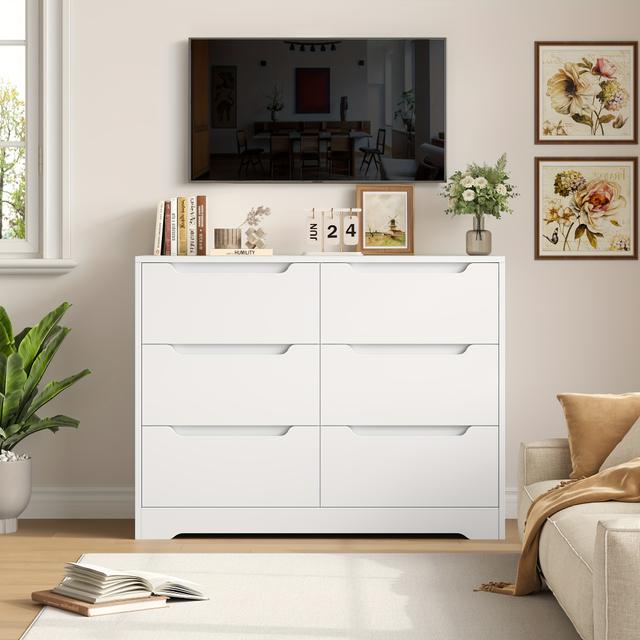 TEMU Kealive Tall Dresser, Drawer Cabinet With 6 Drawers, Chest Of Drawers, Storage Cabinet For Living Room, Bedroom, Hallway, White, 108 X 82.5 X 39cm
