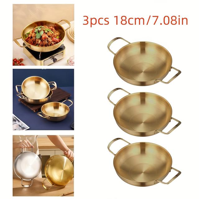 TEMU 3pcs 18cm/7.08in Golden Korean Ramen Pot Stainless Steel Soup Pot Golden Ramen Pot Seafood Pot Household Induction Cooker Instant Noodle Pot Hot Pot