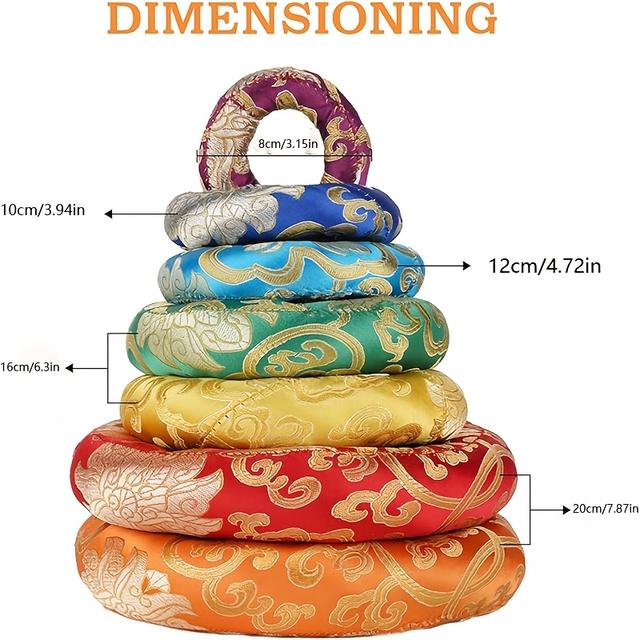 TEMU A Set Of 7 Singing Bowl Mats, Handmade From Brocade In 7 Vibrant Chakra Colors, Designed For Use With Singing Bowls