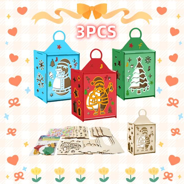 TEMU 3-teiliges Weihnachtslaterne DIY-Bastelset, Kreatives Mal-Set für Winterparty-Dekoration und Geschenke
