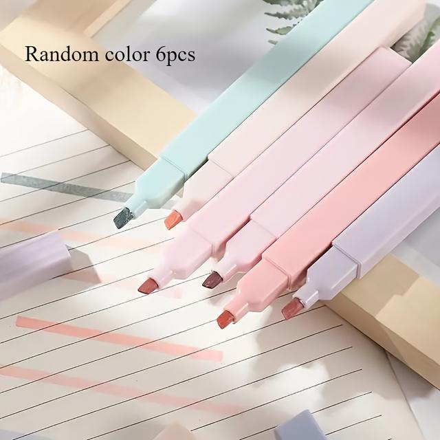 TEMU 6er-Set Ästhetische Pastellfarbene Quadratische Textmarker - Flachspitze, Kein Durchschlagen, Kein Verschmieren - für Journaling, Schule und Bürogebrauch - Tolles Ostergeschenk