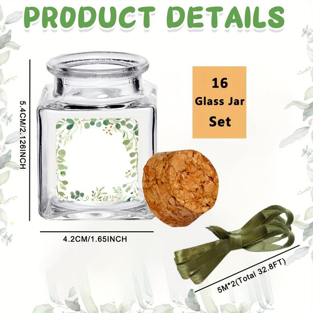 TEMU 16개 소형 유리 선물병 1.7oz (50ml) 코르크 마개, 리본, 스티커 포함 - 웨딩 기념품, DIY 캔디 병, 베이비샤워 파티 용품