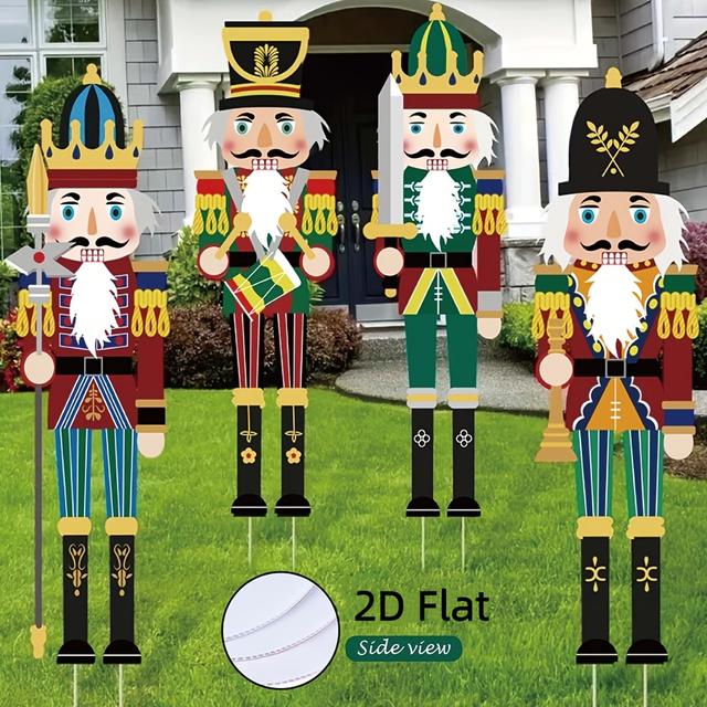 TEMU ป้ายปักสนามคริสต์มาสรูปไข่ 2D แบบแบน ขนาดใหญ่ 4 ชิ้น พร้อมเสาไม้ ยาว 39.37 นิ้ว ของตกแต่งคริสต์มาสรูปไข่ สำหรับตกแต่งสวนกลางแจ้ง สไตล์คริสต์มาสใหญ่โต เหมาะสำหรับใช้ในงานปาร์ตี้คริสต์มาสกลางแจ้ง