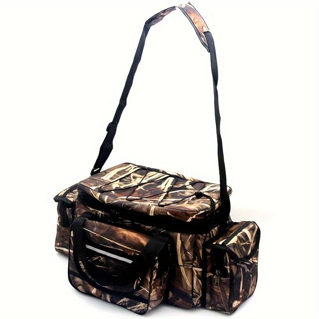 TEMU Large Capacity Camo Oxford Fishing Tackle Bag - Multifunctional, Shoulder & Hand Carry, Outdoor Rod And Lure Organizer