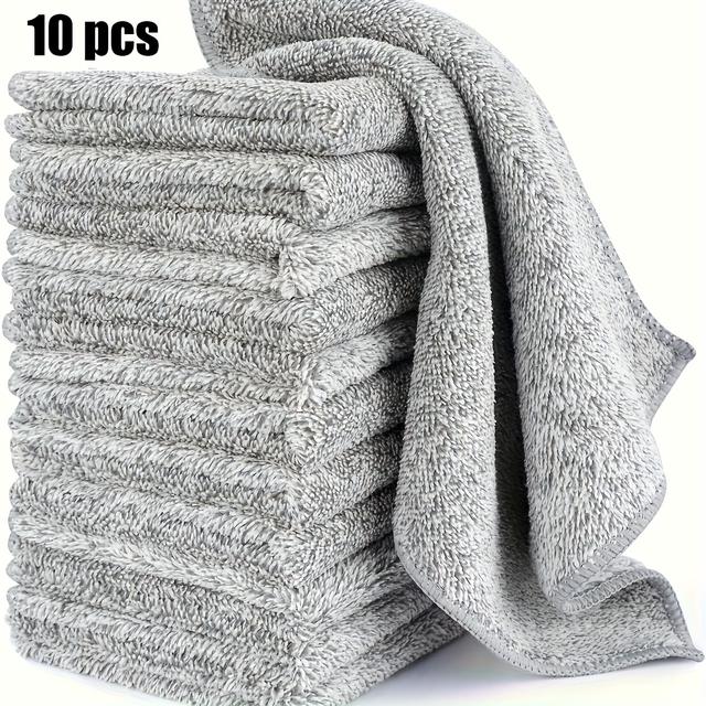 TEMU Set Of 10 Highly Absorbent Microfiber Towels - Durable, Fast-drying Charcoal Fabric For Use In Vehicles And Kitchens, Resistant To Grease, Machine Washable