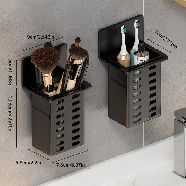 TEMU Black Toothpaste Holder And Toothbrush Holder Wall-mounted Storage Box For Bathroom Toiletries, Mobile Phone, Air Conditioner Remote Control Storage Box, Hanging Bracket, Installation