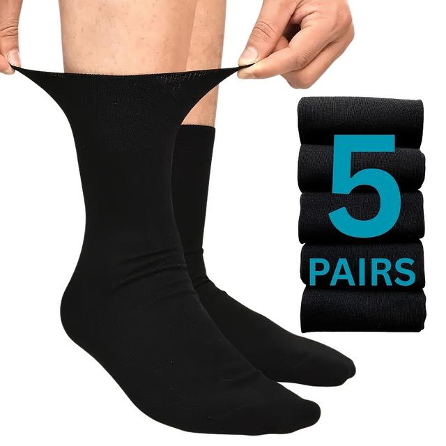 TEMU 5-pack Men's Heavy-duty Plus Size Socks - Reinforced Heel & Toe, Non-binding Fit, Wide Calf & Big Foot (-friendly) - Ideal Gift For Elderly, Seniors - Diabetic- (bulk Pack)