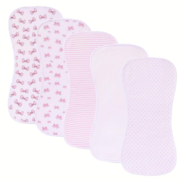 TEMU 5pcs Lazyrhino Soft Absorbent Baby Burp Cloths - Cute Floral & Polka , Mixed Colors, Hand Wash Only, Polyester, Breastfeeding Aid|soft Texture Design|absorbent Fabric, Burping Cloths
