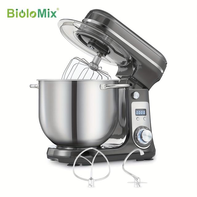 TEMU Biolomix Kitchen Food Stand Mixer, Blender, Quiet Motor, Cream Egg Whisk, Whip Dough , 6-speed, 1200 W, 6 L, , Grey Or Silver