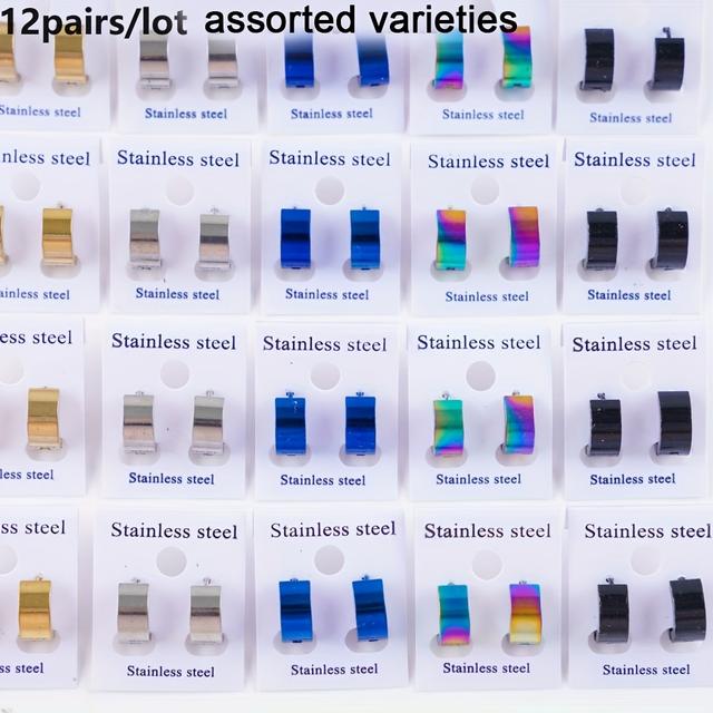 TEMU 12 Pairs/set Easy Fashion 4 And 6mm Smooth Stainless Steel Ear Men' Holiday Party Wearing Gifts