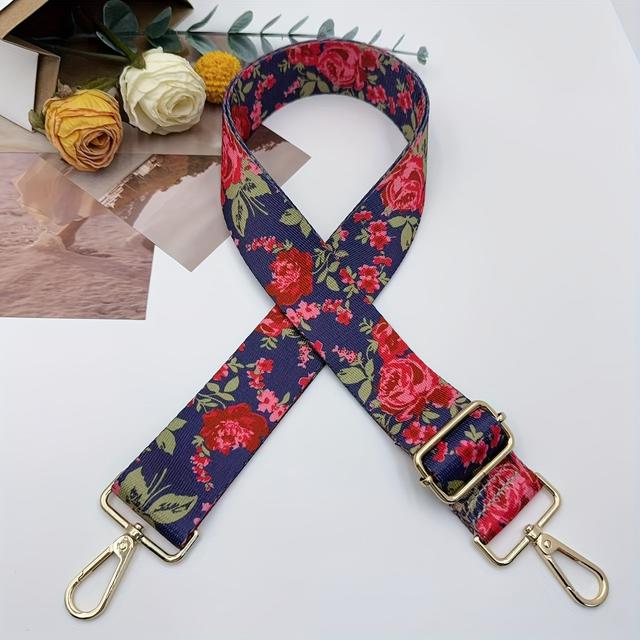 TEMU Plecak na ramię z poliestru z kwiatami, regulowany pasek na ramię z motywem kwiatów i zamek, szerokość 3.8 cm, zgodny z większością torebek